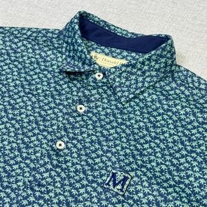 Donald Ross Mediterra Golf Club Polo Shirt Men Medium Blue Green Palm Tree Print